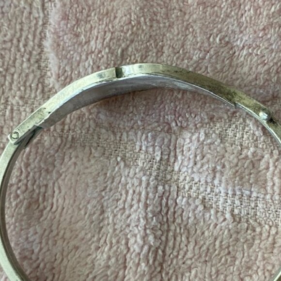 Vintage * STERLING SILVER w TURQUOISE & ONYX STONES Infinity BANGLE BRACELET - Picture 3 of 5